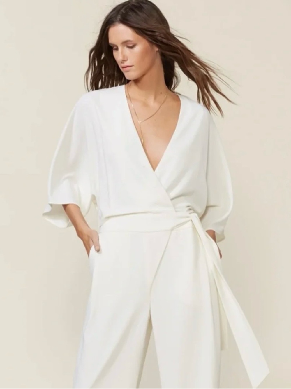 HALSTON Kimono Wrap Jumpsuit, Size